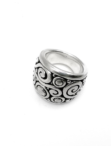 [R0416] Anillos plata grueso con circulos y hojas fondo negro