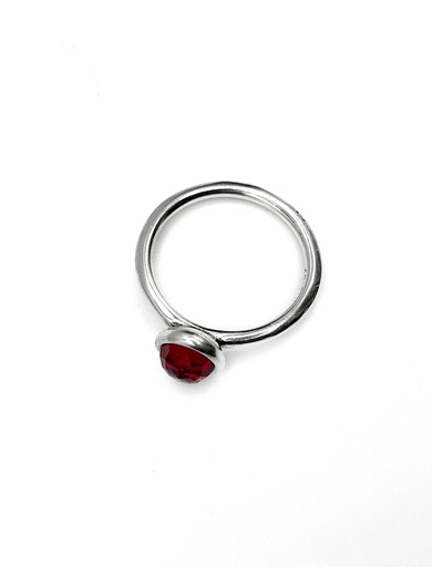 [R0586] Anillos plata piedra roja redonda