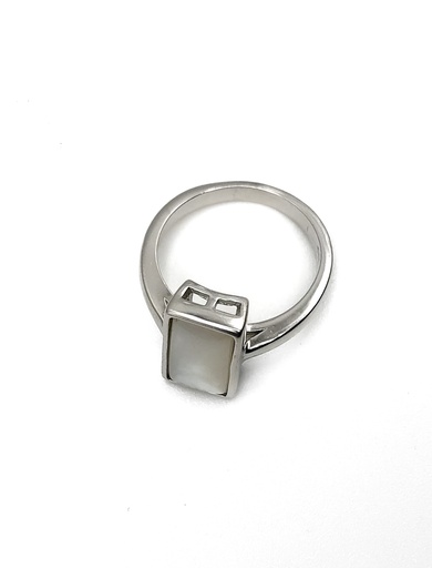 [R0599] Anillos plata aro fino con rectangulo blanco grande