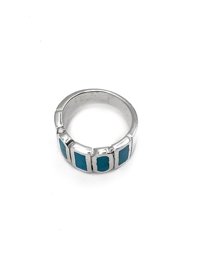 [R0600] Anillos plata grueso tipo baguette turquesa