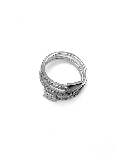 [R0650] Anillos plata triple de flecha con enjoye blanco