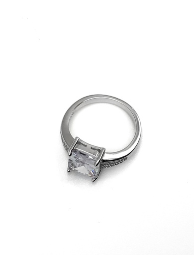 [R0652] Anillos plata piedra rectangular grande blanco