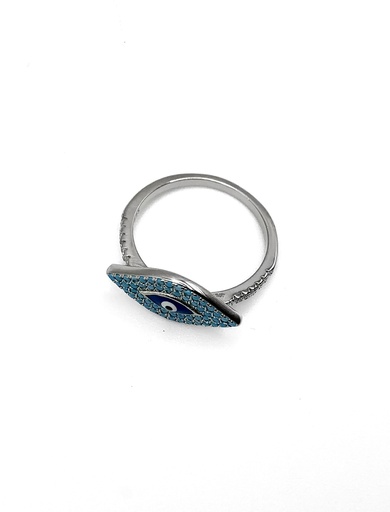 Anillos plata ojo turco alargado azul tipo hoja