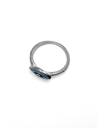 Anillos plata ojo turco alargado pequeño azul tipo hoja