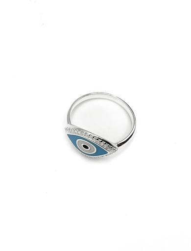 [R0729] Anillos plata ojo turco grande esmaltado celeste