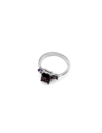 [R0813] Anillos plata piedra rectangular mediana morada y piedras pequeñas lilas y rosadas