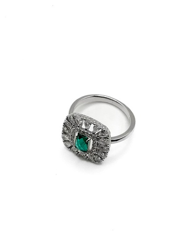 [R0839] Anillos plata cuadrado conjunto gotas piedra verde esmeralda