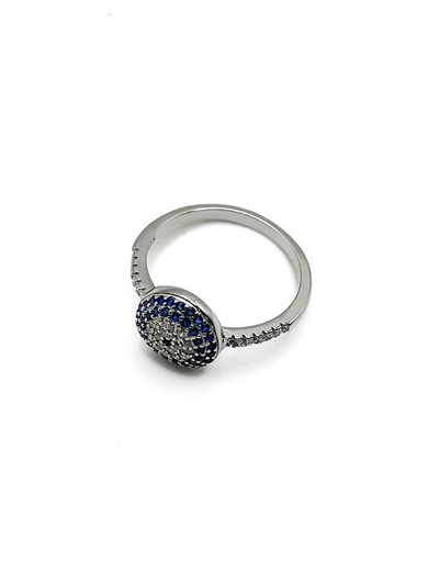 [R0969] Anillos plata aro con puntitos plateados y mandala azul pequeño