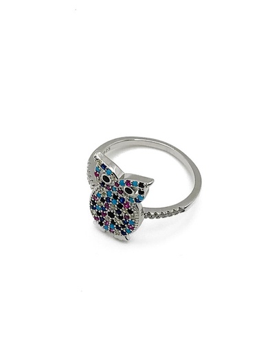 [R0974] Anillos plata buho con enjoye de colores