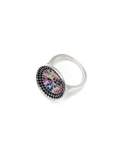 [R1031] Anillos plata hondo con piedras de multicolor colores