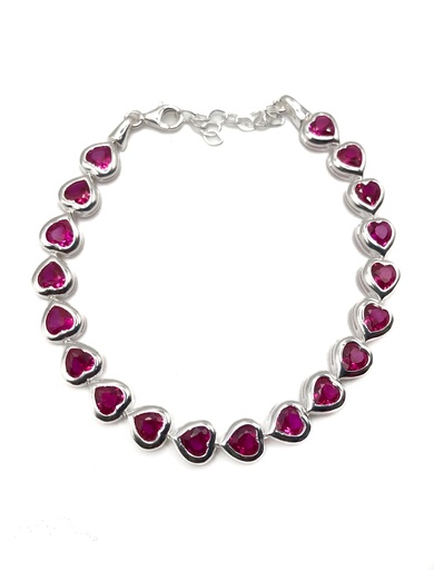 [B0001] Pulseras plata corazones piedras fucsias