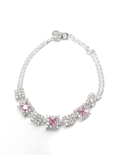 [B0004] Pulseras plata cuadrados con circón cuadrado rosa y enjoye