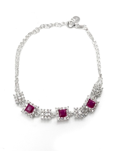[B0006] Pulseras plata cuadrados con circón cuadrado fucsia y enjoye