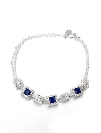 [B0007] Pulseras plata cuadrados con circón cuadrado azul y enjoye