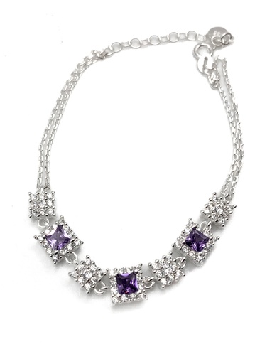 [B0008] Pulseras plata cuadrados con circón cuadrado lila y enjoye
