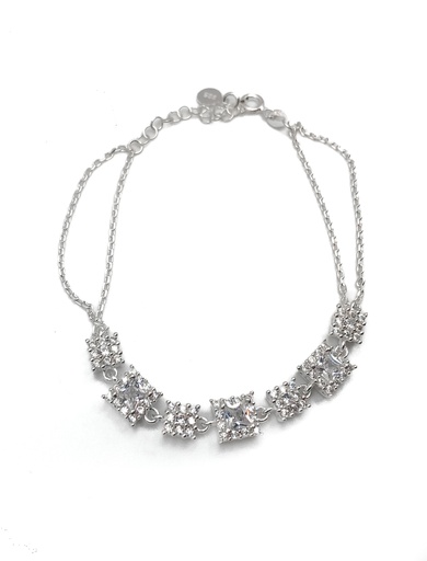 [B0009] Pulseras plata cuadrados con circón cuadrado blanco y enjoye
