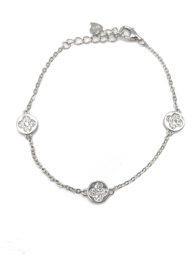[B0010] Pulseras plata flor en circulo enjoye blanca
