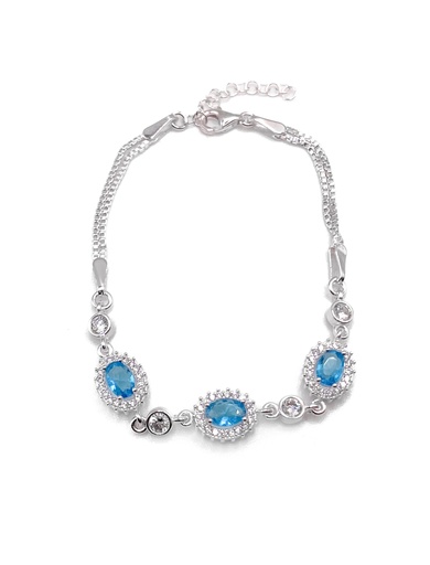 [B0031] Pulseras plata tres piedras agua marina con enjoye al rededor