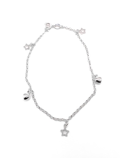 [B0033] Pulseras plata Corazones y estrellas colgantes