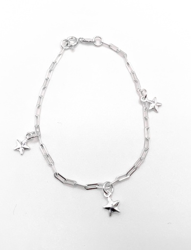 [B0038] Pulseras plata estrellas colgantes cadena eslabón pequeño