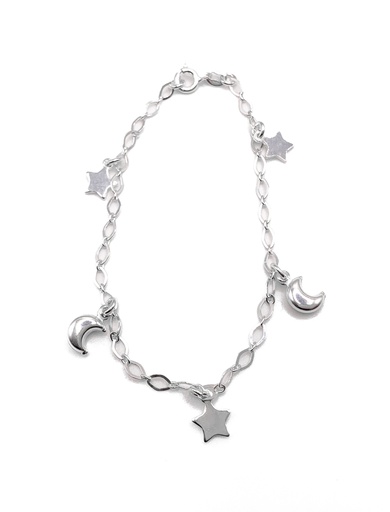 [B0044] Pulseras plata Estrellas y lunas colgantes