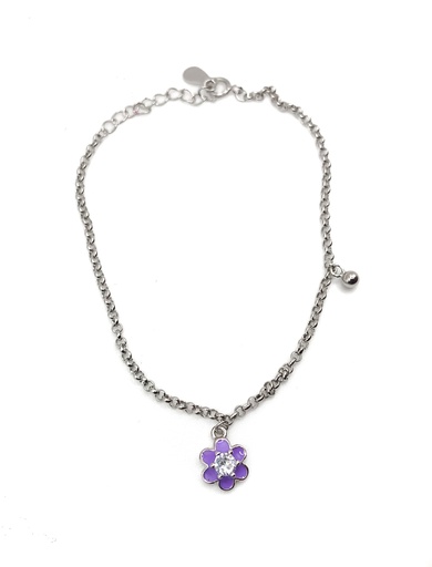 [B0056] Pulseras plata flor esmaltada morada circón
