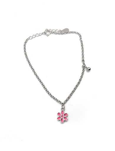 [B0059] Pulseras plata flor esmaltada rosada