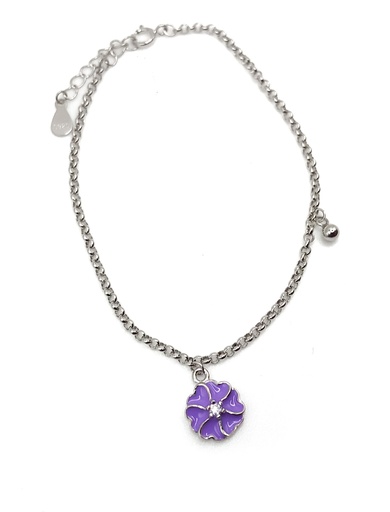 [B0062] Pulseras plata flor esmaltada morada pétalo corazón