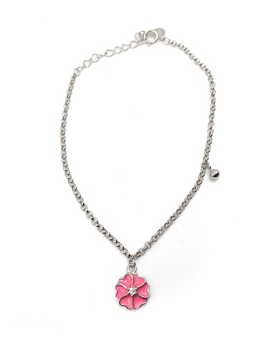 [B0063] Pulseras plata flor esmaltada rosada pétalo corazón