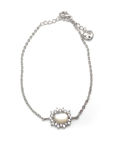 [B0065] Pulseras plata piedra nácar natural ovalada con enjoye