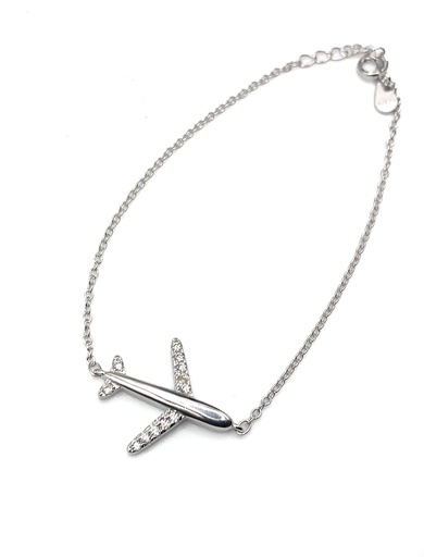 [B0067] Pulseras plata avión alas con enjoye