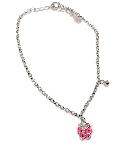[B0075] Pulseras plata mariposa esmaltada rosada