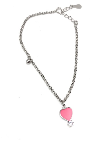 [B0080] Pulseras plata corazón esmaltado rosado