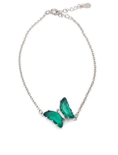 [B0086] Pulseras plata mariposa mediana alas de piedras verde