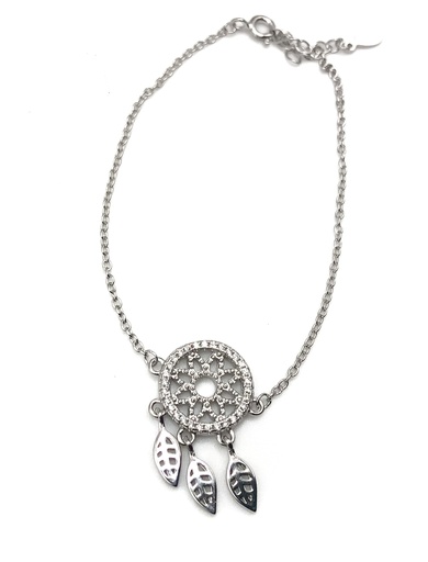 [B0087] Pulseras plata atrapasueños con enjoye de piedras blancas