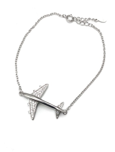 [B0091] Pulseras plata avión con piedras blancas