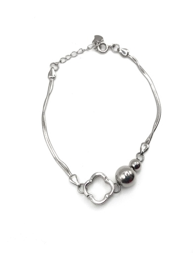[B0096] Pulseras plata flor lisa bolitas
