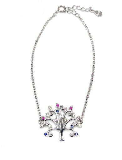 [B0100] Pulseras plata árbol de la vida con piedras de colores en hojas