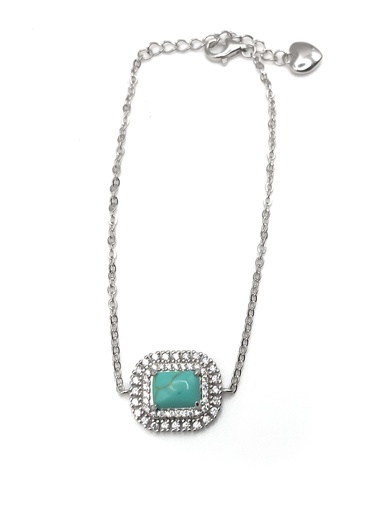 [B0101] Pulseras plata piedra turquesa natural rectangular con enjoye