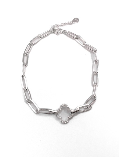 [B0106] Pulseras plata eslabones medianos con flor vacía