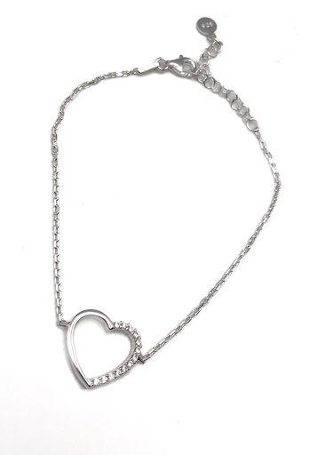 [B0107] Pulseras plata corazón vacío con enjoye en un lado