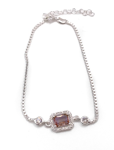 [B0110] Pulseras plata fina piedra tornasol rectangular mediana lila/verde