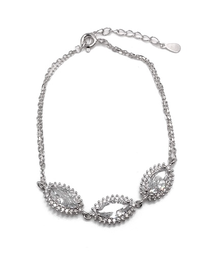 [B0112] Pulseras plata piedras ovaladas con enjoye blanca