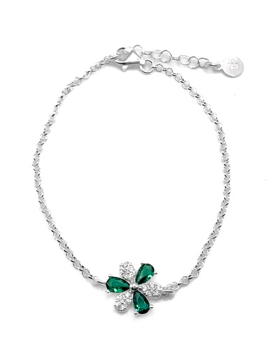 [B0115] Pulseras plata flor piedras verdes y blancas