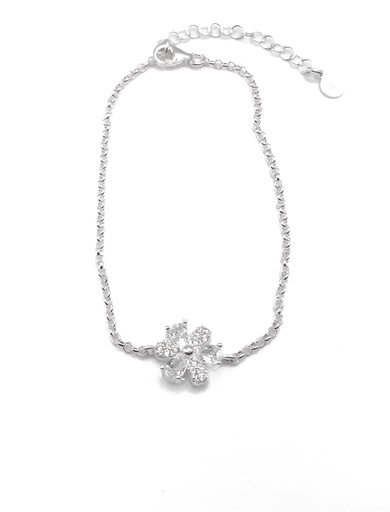 [B0117] Pulseras plata flor piedras blancas