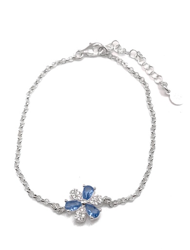 [B0118] Pulseras plata flor piedras celestes y blancas