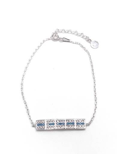 [B0122] Pulseras plata línea de rectángulos con enjoye en celeste y blanco
