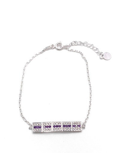[B0123] Pulseras plata línea de rectángulos con enjoye en morado y blanco