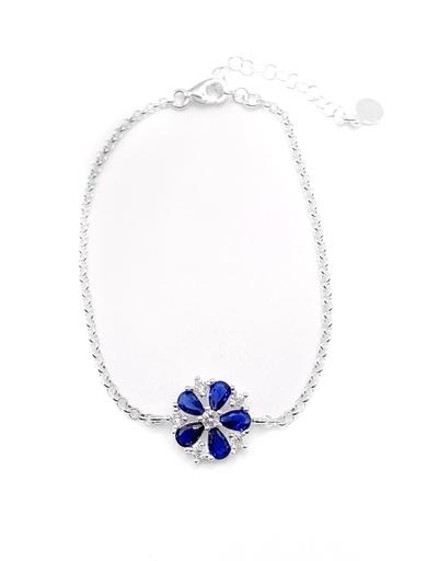 [B0133] Pulseras plata flor piedras azul