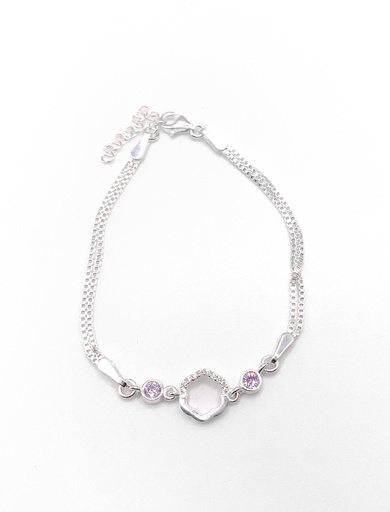 [B0134] Pulseras plata flor hueca con circón lila